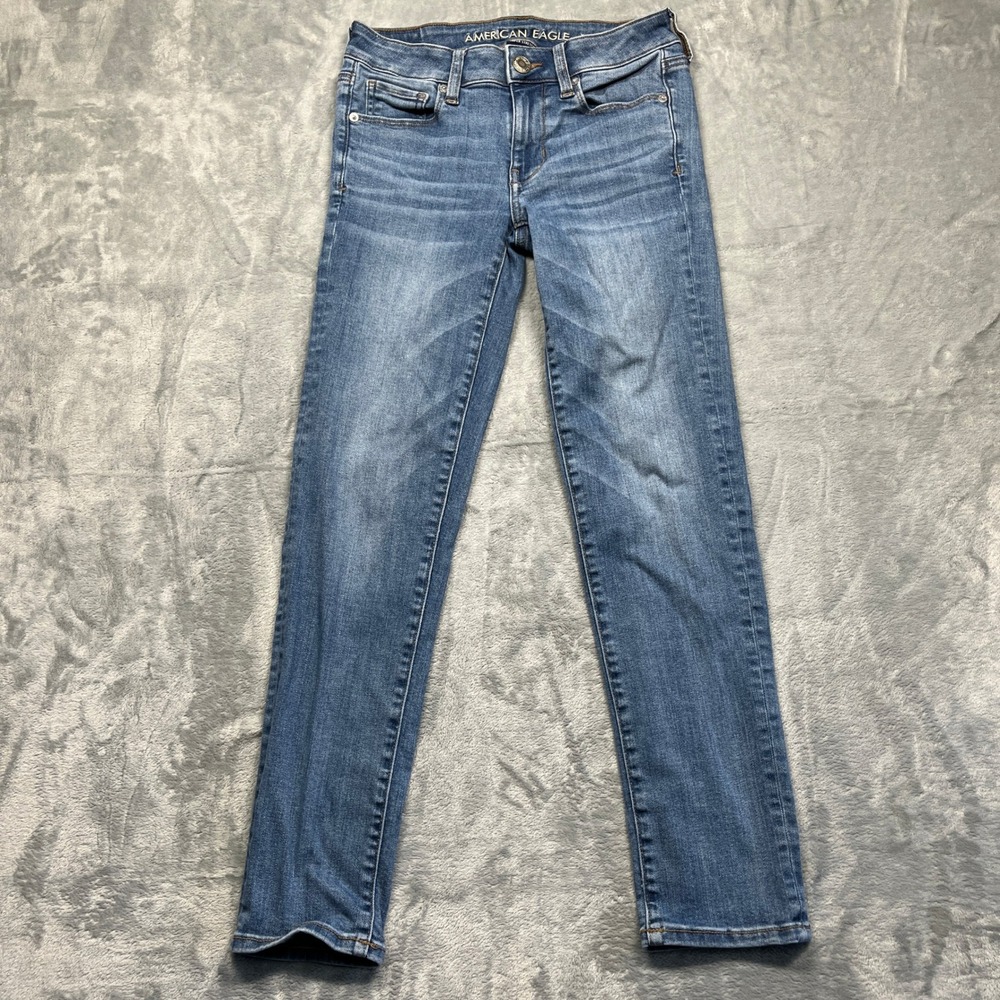 American Eagle Skinny Jeans Women Short Blueโ Super Stretch Mid Rise Denim 2